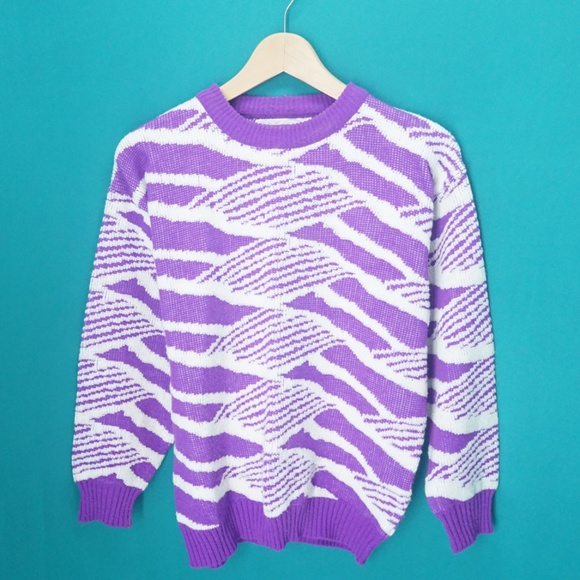 purple graphic sweater